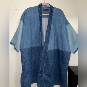 Lucky Brand Beautiful Denim Boho Embroidered Open Paneled Kimono Cardigan
